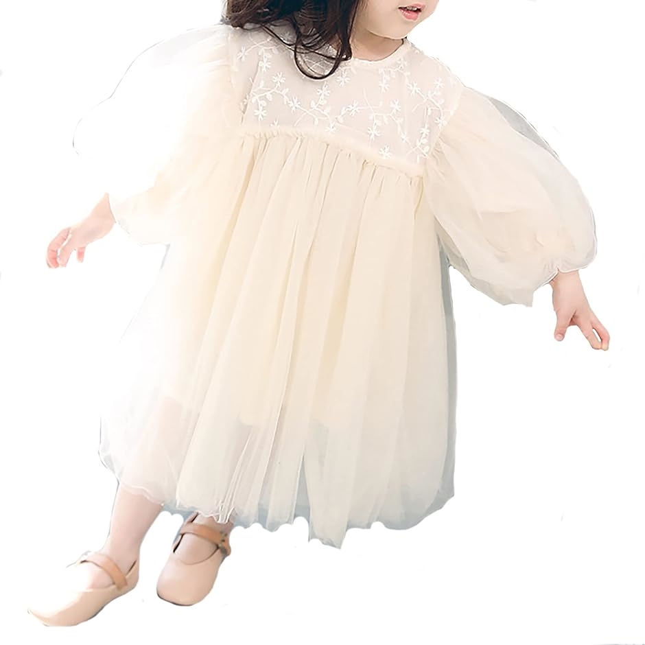 120 ふわふわチュール袖の 華やか レース ワンピース アイボリー  2 120 ふわふわチュール袖の 華やか レース ワンピース アイボリー