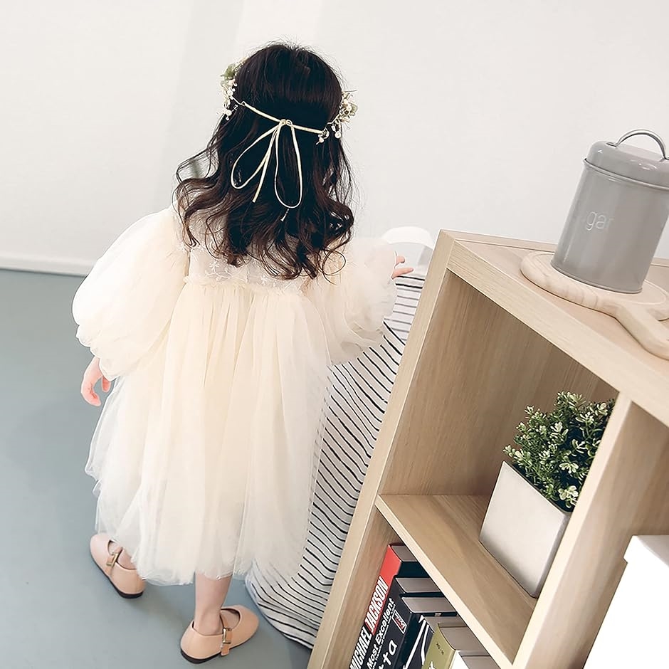 120 ふわふわチュール袖の 華やか レース ワンピース アイボリー  2 140 パープル ふわふわチュール袖の 華やか レース ワンピース