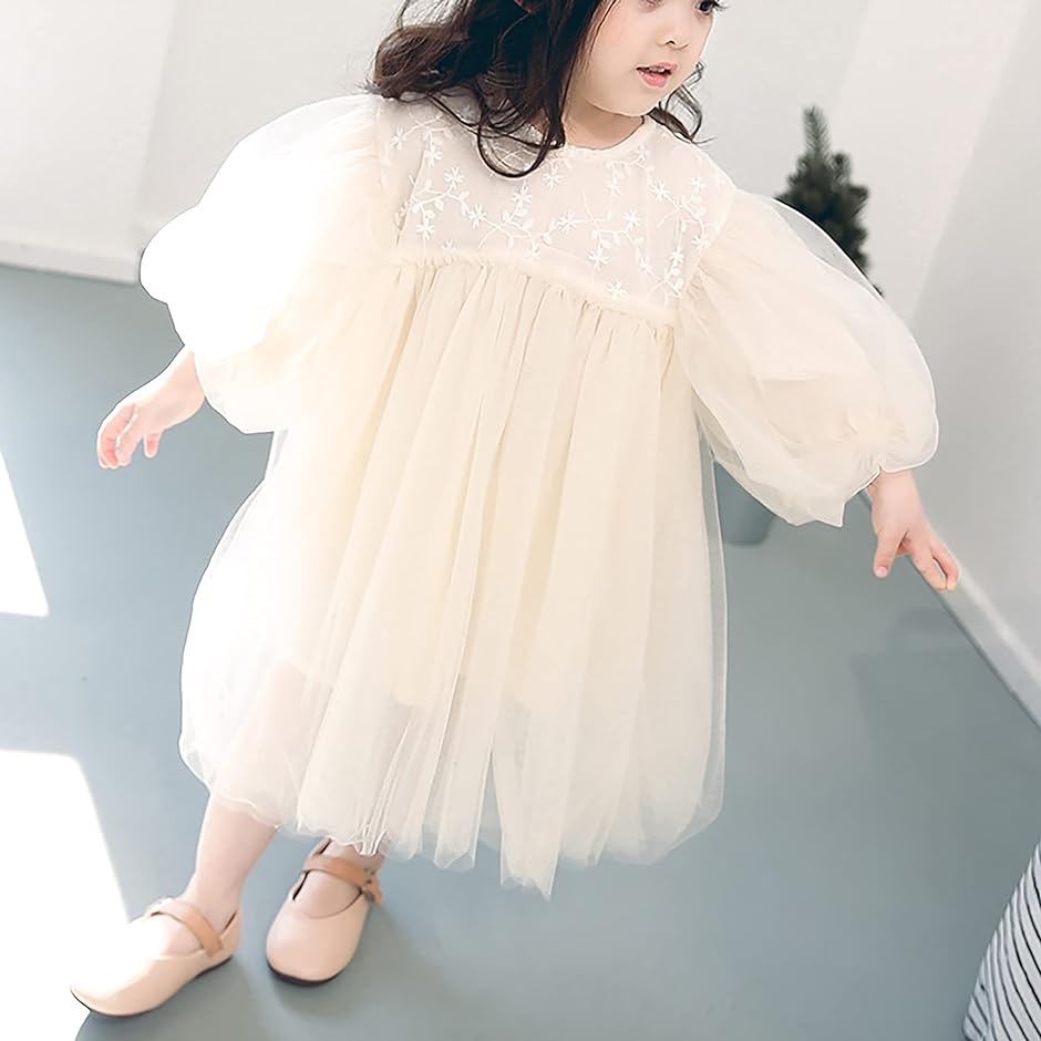 120 ふわふわチュール袖の 華やか レース ワンピース アイボリー  2 140 パープル ふわふわチュール袖の 華やか レース ワンピース