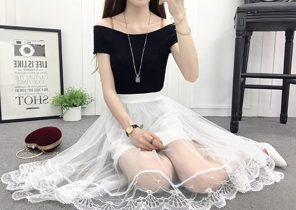 ロング丈 チュールスカート シースルー 透け感 ハイウエスト