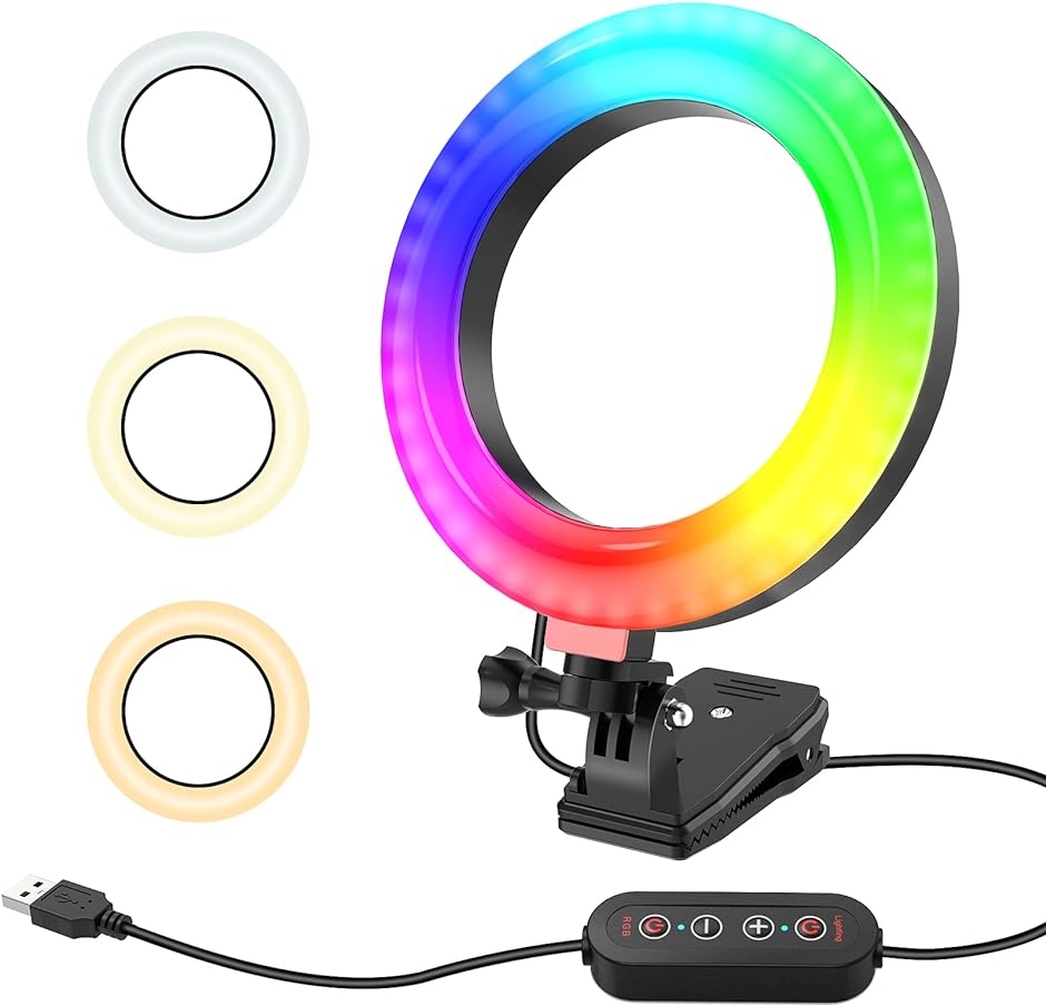 Yahoo! Yahoo!ショッピング(ヤフー ショッピング)LEDリングライト RGBリングライト 6.3インチ 卓上・クリップ両用 USB給電式 3色モード RGBモード 明るさ調整 自撮りライト