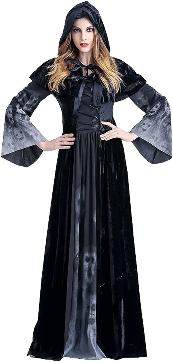 ハロウィーン 大人 ロングドレス ホラースカル 吸血鬼 コスプレ衣装 バー ステージ衣装( ACT06002,  XL)｜horikku