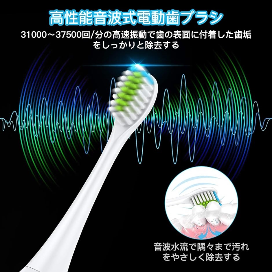 【Yahoo!ランキング1位入賞】電動歯ブラシ 音波歯ブラシ IPX8防水 5種類モード 3段階強度調節 充電式( ホワイト)｜horikku｜02