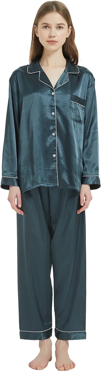 母の日 レディース パジャマ 上下セット ルームウェア 部屋着 長袖 前開き MDM( ダークグリーン,  XL) | ブランド登録なし