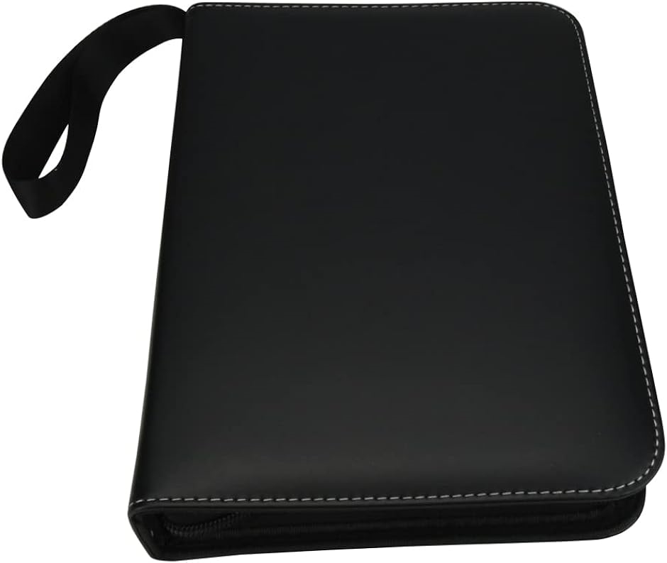 トレカ用ファイル 最大400枚 両面ポケット 大容量 リング式 持ち手ベルト付き( ブラック)