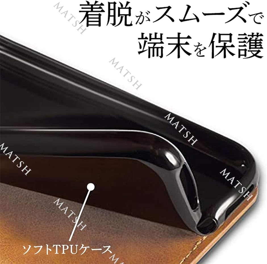 iPhone 12 12PROケース 手帳型 カバー レザー ベルトレス スタンド機能( ブラック,  iPhone 12 12PRO)｜horikku｜04