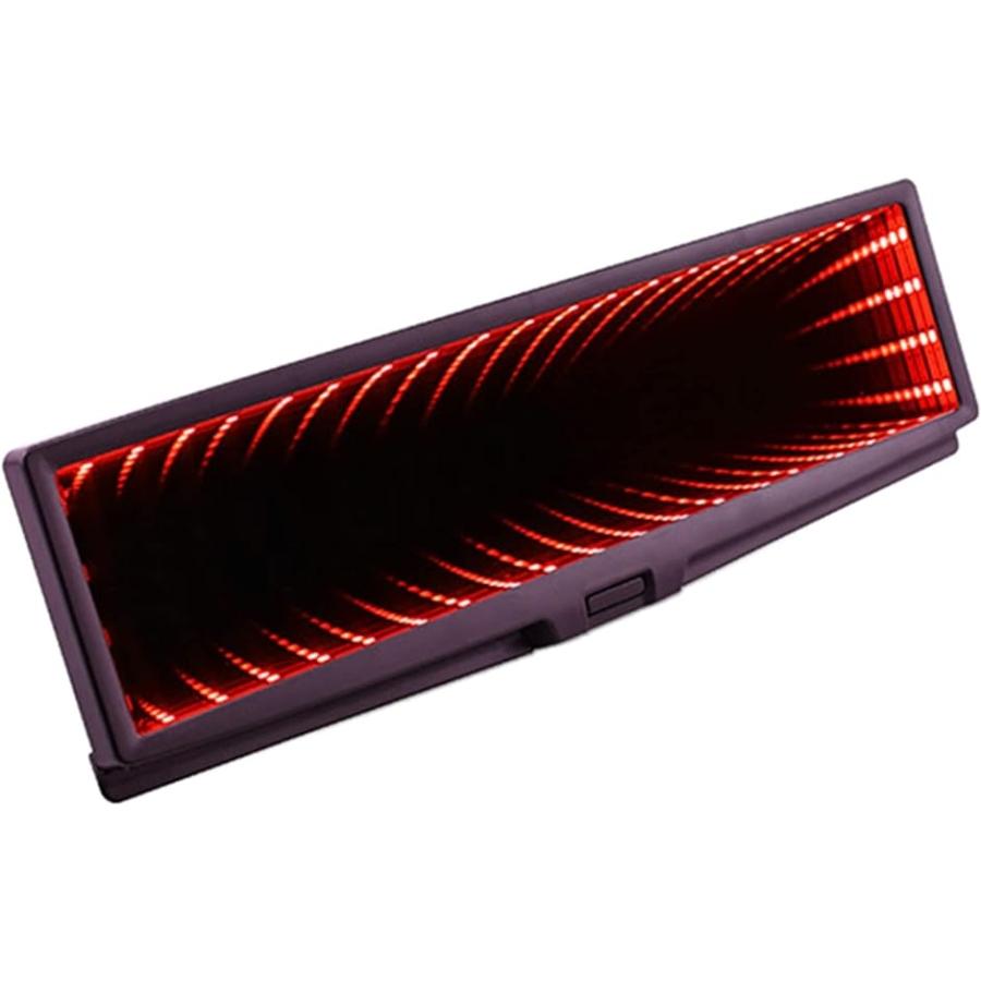 ルームミラー LED ブラックホール ワイドミラー バック インテリア カスタム パーツ 電池式 車内 赤( レッド)｜horikku
