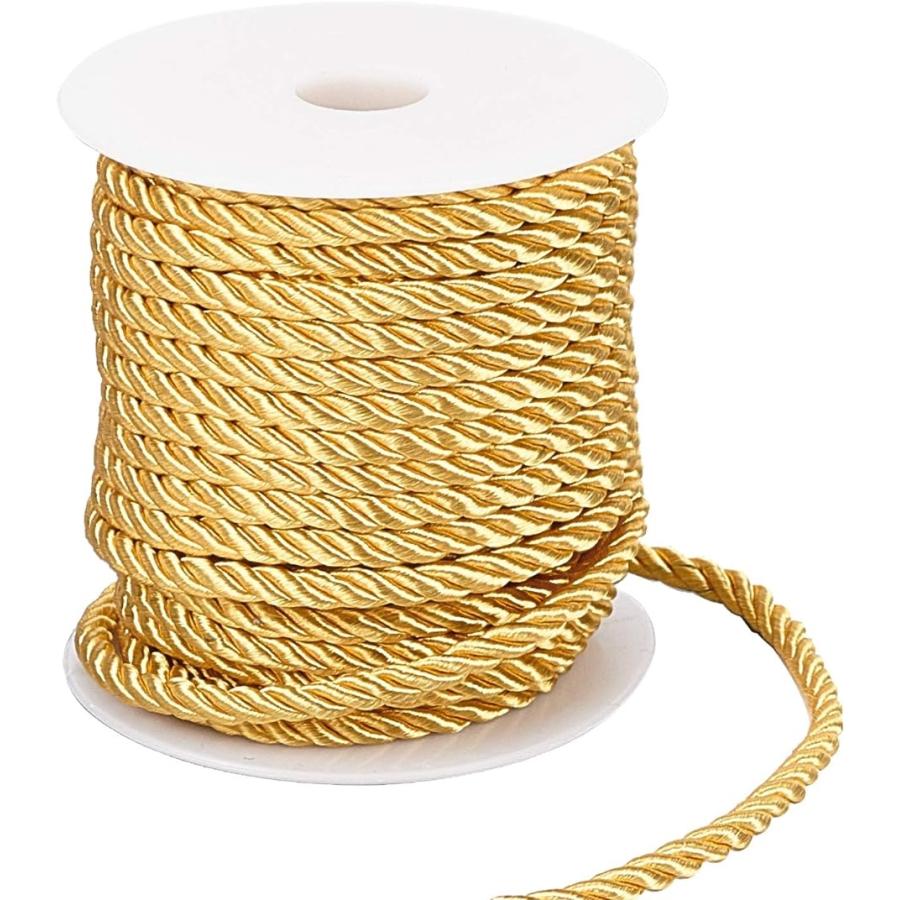 ツイスト ナイロン ロープ 直径約5mm 編みコード レーヨンコード 手芸コード 服飾 ラッピングコード 長さ18m MDM( ゴールド)