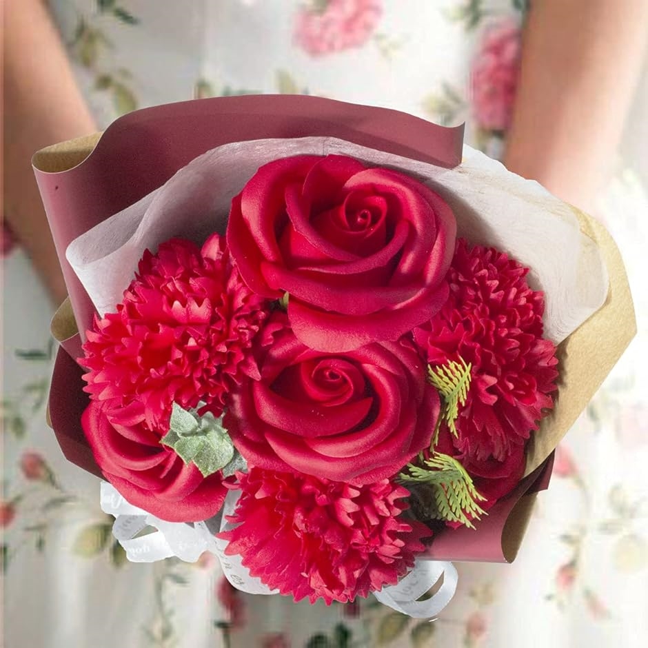 母の日のプレゼント ソープフラワー ギフト 造花 プリザーブドフラワー バラ シルクスカーフ付き メッセージカード付き MDM( 赤い造花)｜horikku｜02