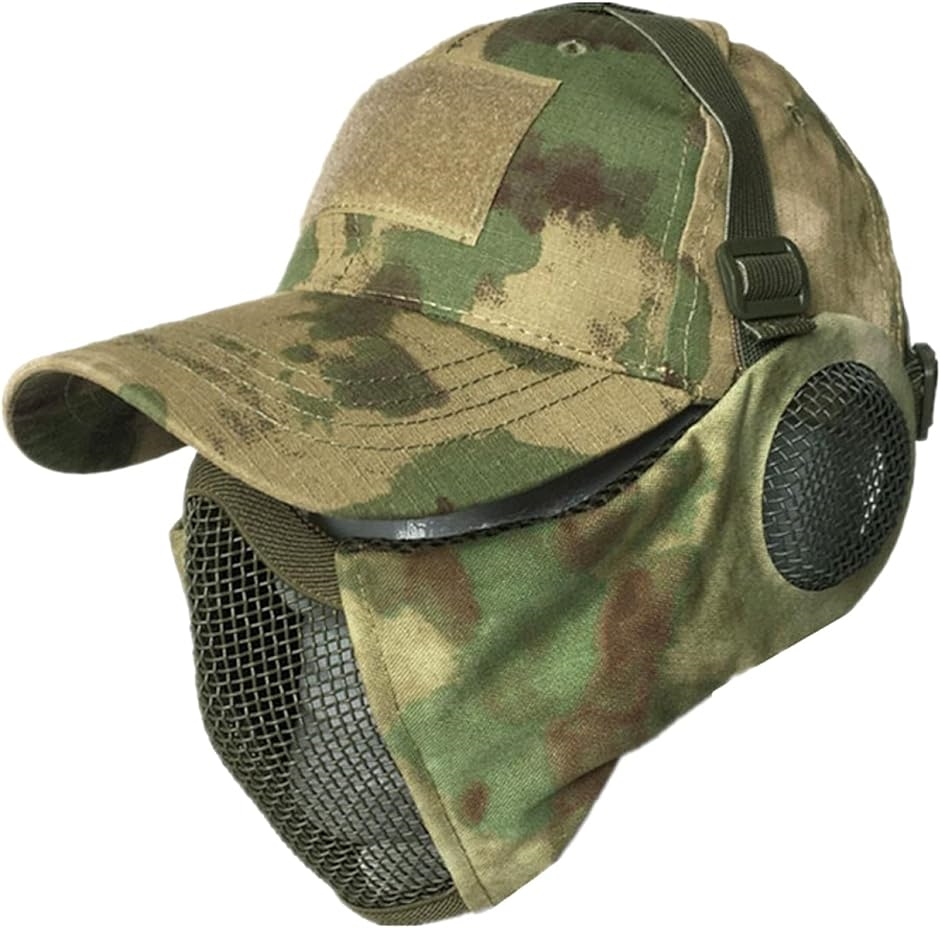 耳保護付き フェイスガード 曇らない フェイスマスク タクティカルキャップ セット サバゲー 装備( A-TACS グリーン)
