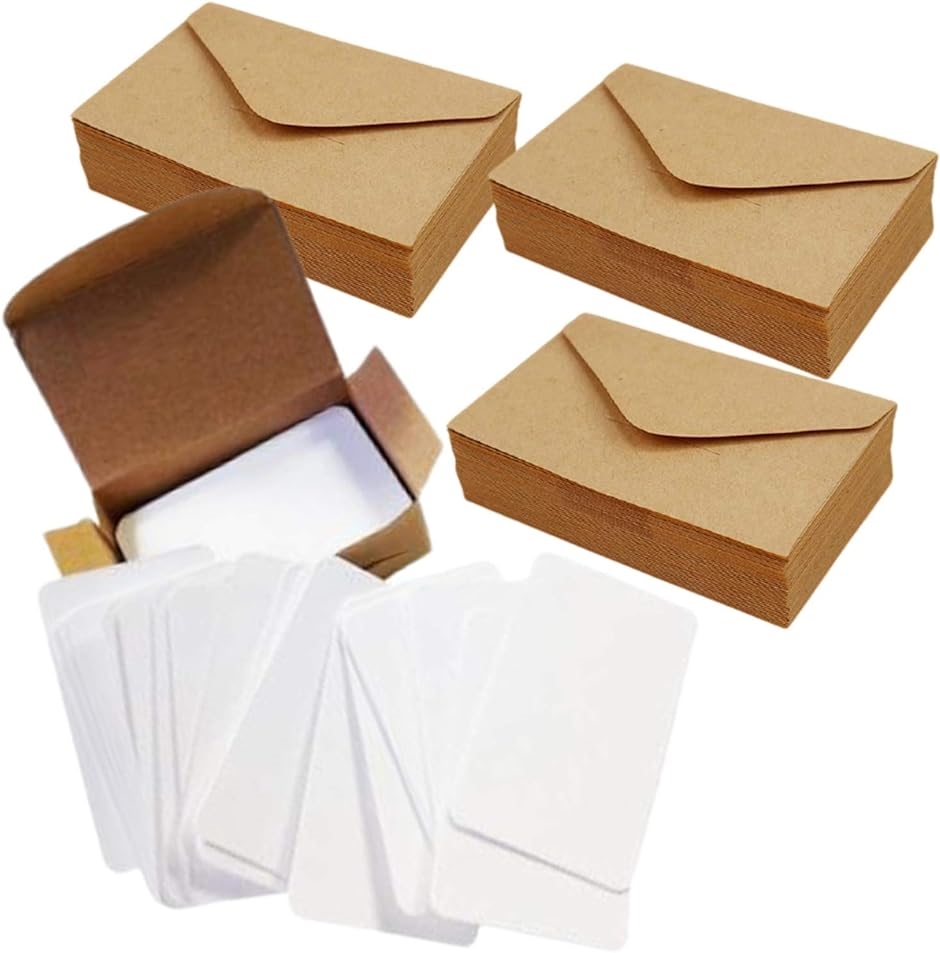 名刺 サイズ ミニ封筒 クラフト紙 ミニメッセージカード プレゼント 贈り物 お礼 ブラウン 100枚セット(ブラウン，100枚セット)