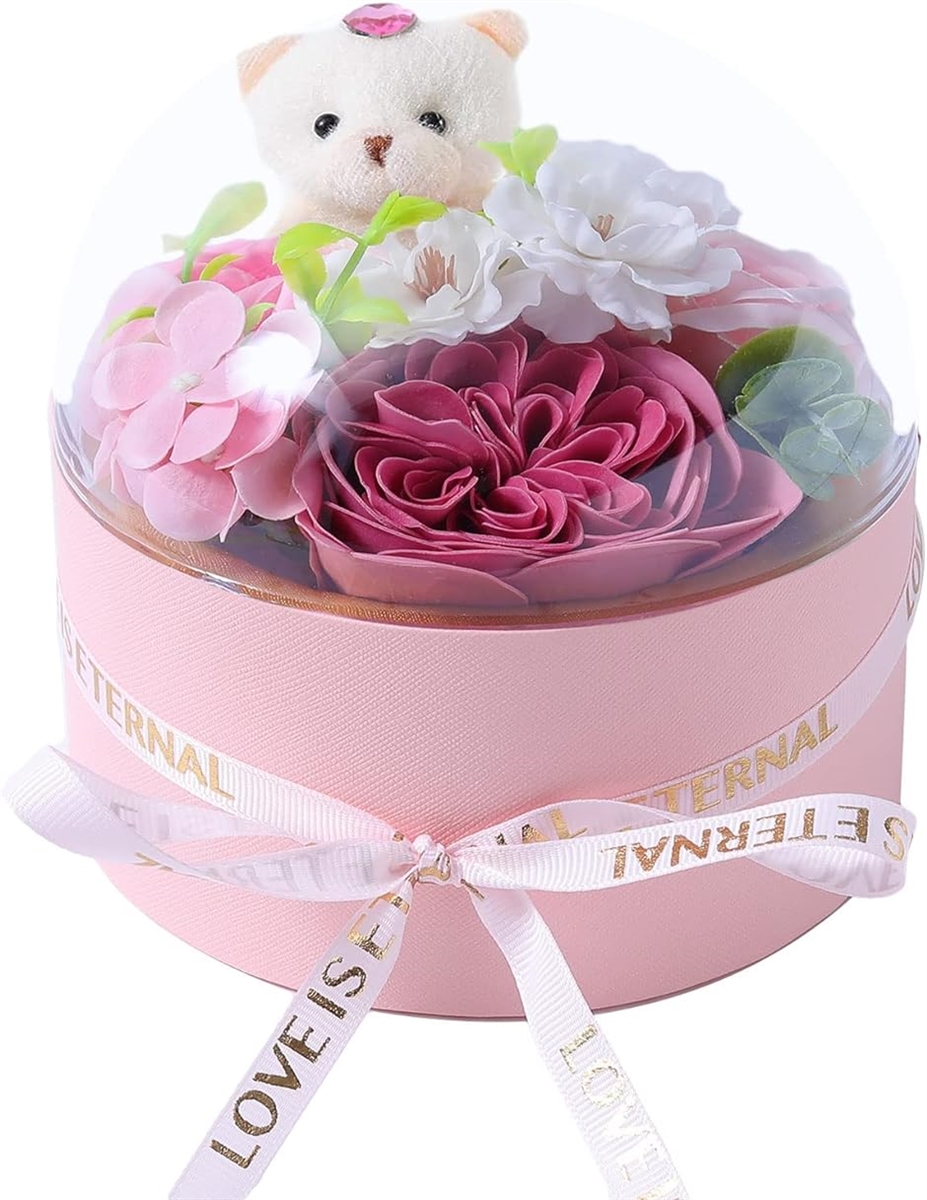 ソープフラワー プレゼント 花 ギフト ボックス 造花 箱 バラ 枯れない花 癒しピンク丸い花ボックス MDM( ピンク)｜horikku