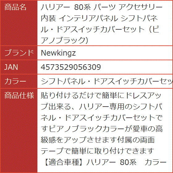 ハリアー 80系 パーツ アクセサリー 内装 インテリアパネル ピアノ