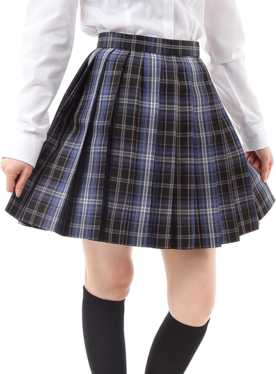 プリーツスカート チェック柄 ミニ スクールスカート 学生服( ネイビー