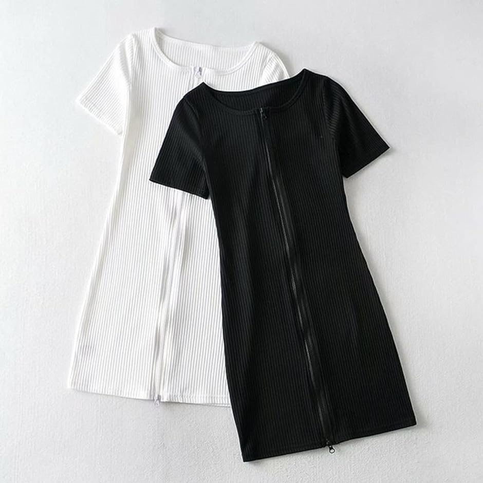 タイト セクシー ミニ ワンピース 胸元 ジップ 半袖 レディース