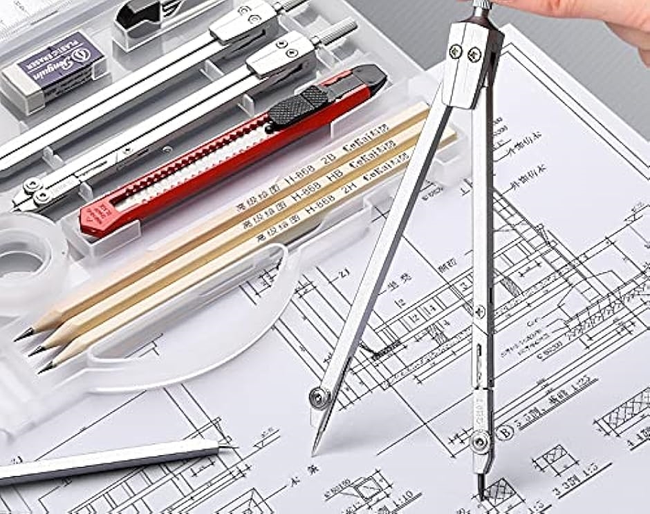 製図 製図セット コンパス 三角定規 製図台 海図 コンパスカッター 定規セット 透明ケース付