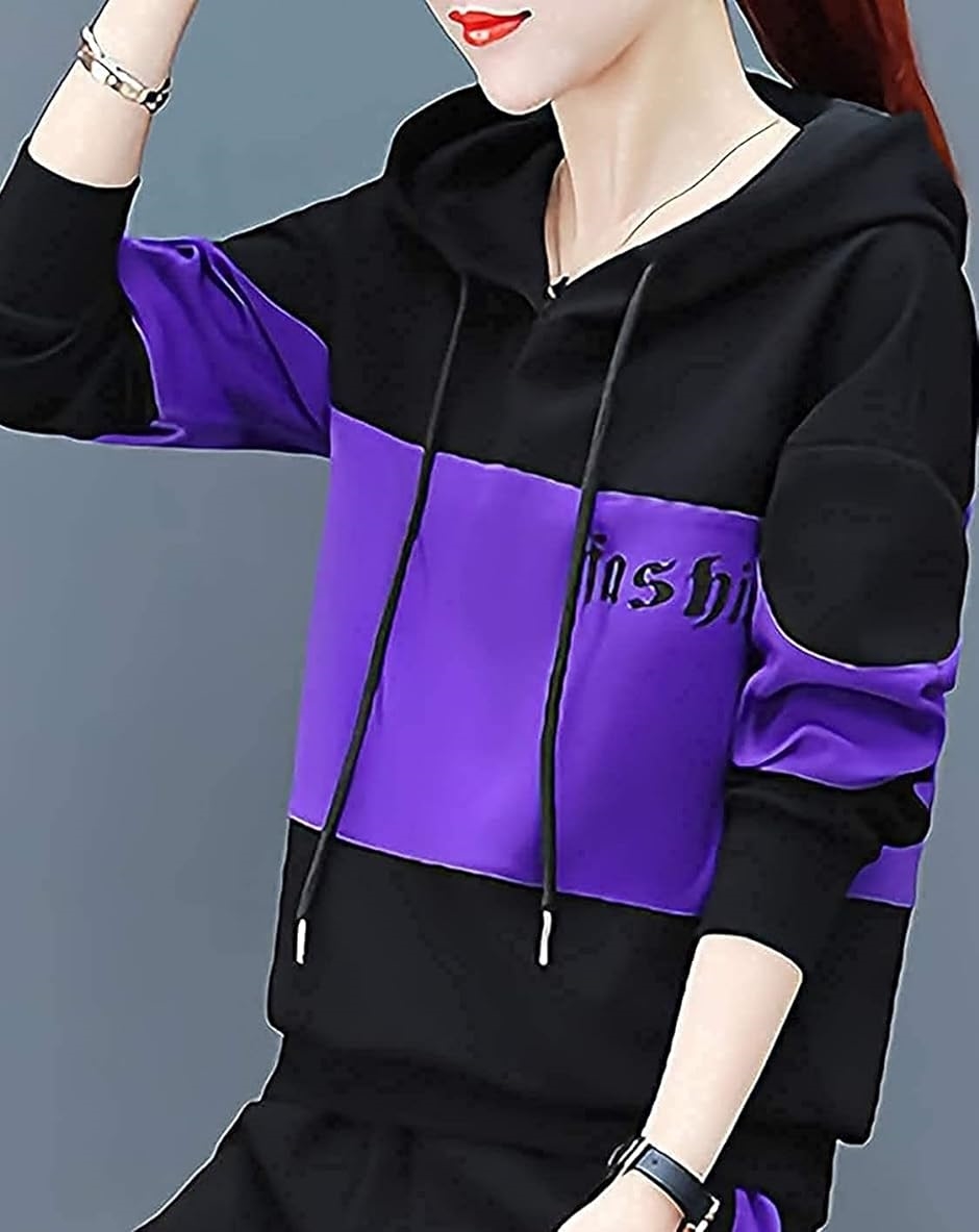 エンプティオ カジュアル セットアップ フード付き ジャージ レディース パープル( パープルブラック,  2XL)