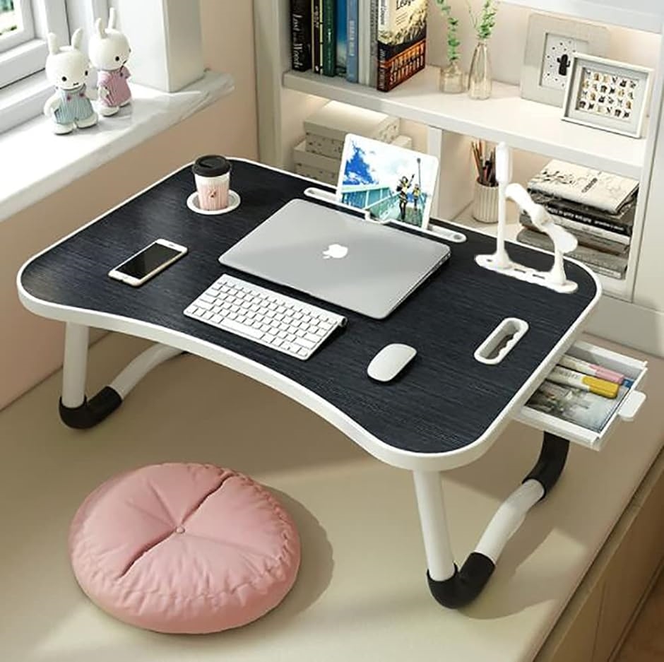 ベッドテーブル ローテーブル USBポート＊4 折り畳みテーブル 机 ノートPCパソコンテーブル( ブラック)