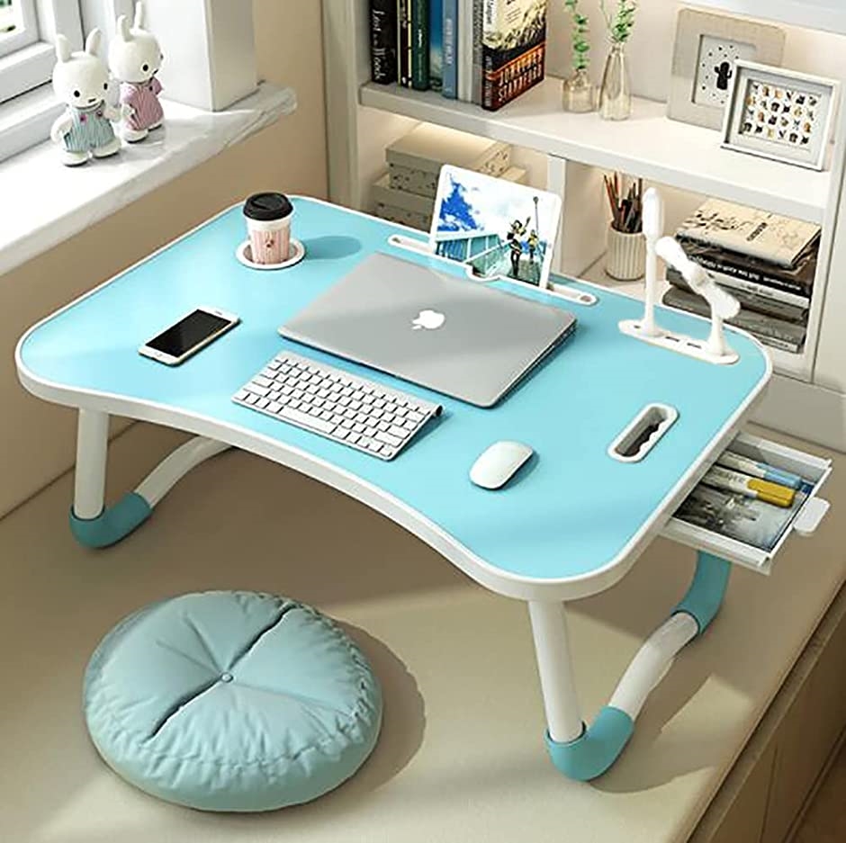 ベッドテーブル ローテーブル USBポート＊4 折り畳みテーブル 机 ノートPCパソコンテーブル( ブルー)