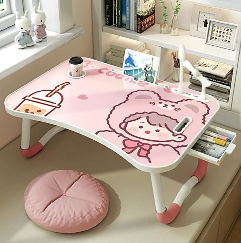 ベッドテーブル ローテーブル USBポート＊4 折り畳みテーブル 机 ノートPCパソコンテーブル Pink( Pink bear)