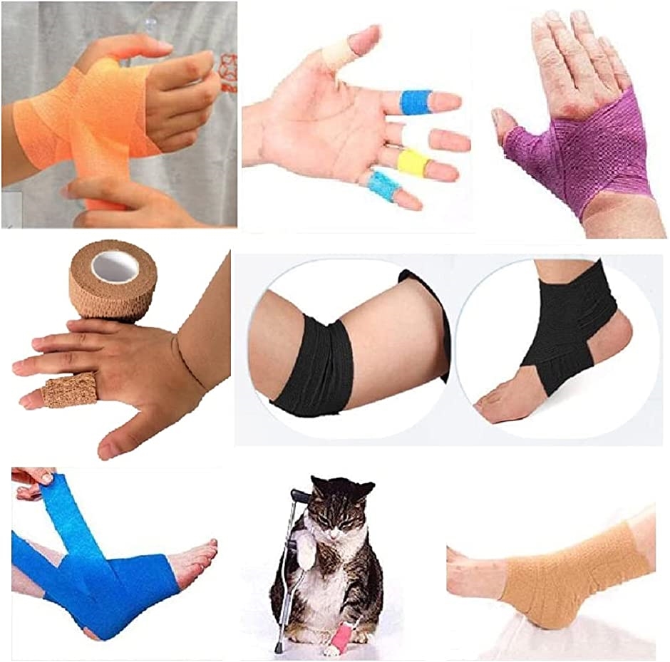 テーピング 自着性 手首足首用 不織布 8色 計16個セット(5.0cmx4.5m