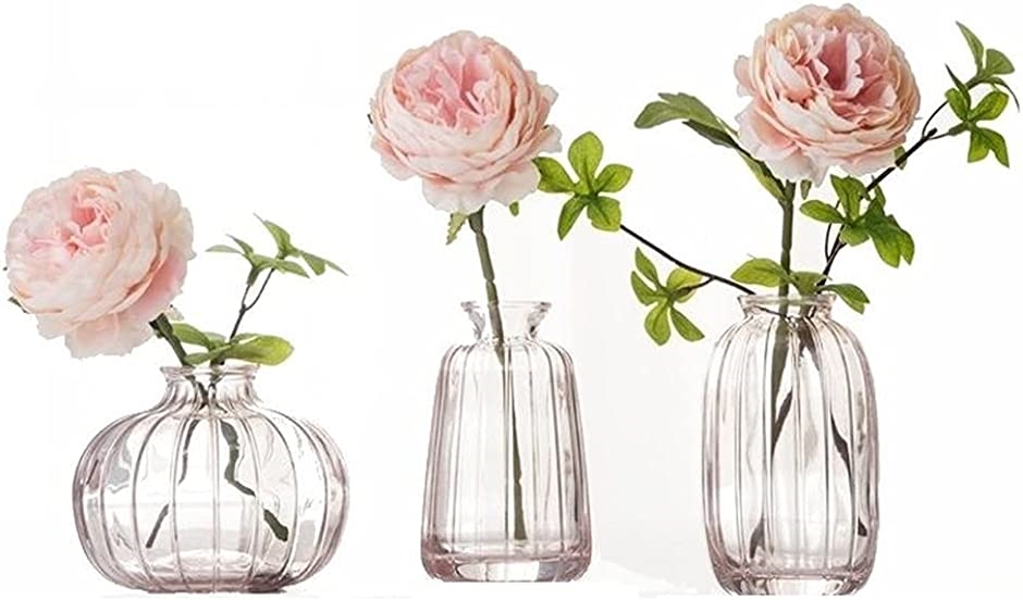 花瓶 ガラス 3個 セット おしゃれ 北欧 風 一輪挿し ミニ アンティーク 雑貨 小さい インテリア ガーデニング( ピンク)