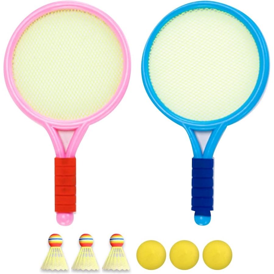 テニス バドミントン ラケット セット 子供 外遊び おもちゃ シャトル3個＋ボール3個( ブルー＋ピンク)｜horikku
