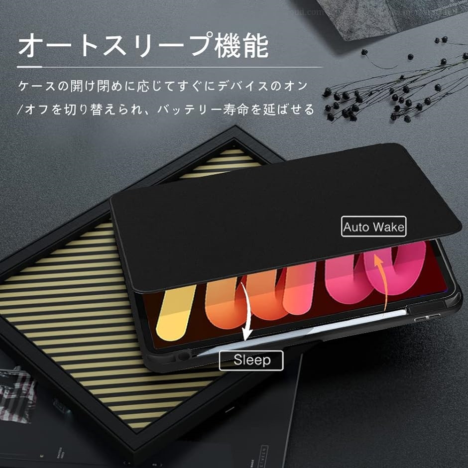 ipad mini 6 ケース 2021 360度回転スタンド 背面クリア 透明 カメラ
