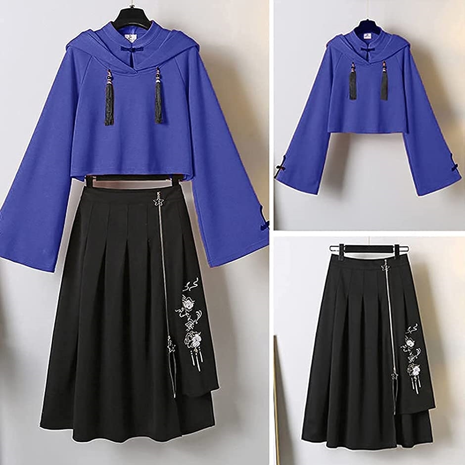 [Ｍｉｎｅｓａｍ] 中華風 パーカー レディース フード付き 2点セット トップス + スカート チャイナ服 おしゃれ 春秋 (アーミーグリーン 2b4kh1diff_0.jpg