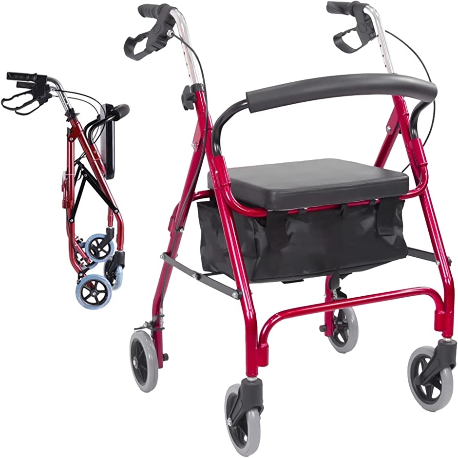 シルバーカー 歩行器 四輪歩行車 高さ調節可 折り畳み可 室内室外兼用 CA/861L( 赤)｜horikku