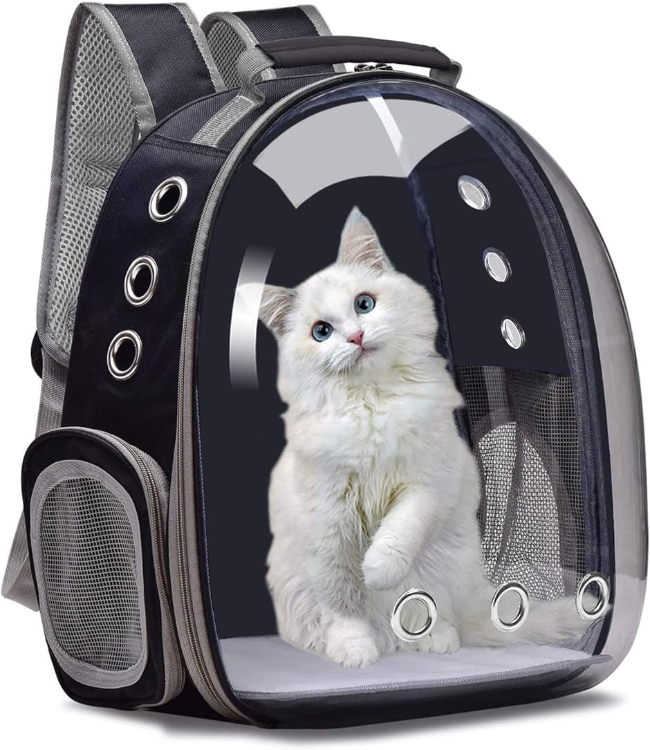 猫 キャリーバッグ 宇宙船カプセル型 ペットバッグ 犬猫兼用 ス リュック 通気性 防止( 透明, 25x33 x 41cm)