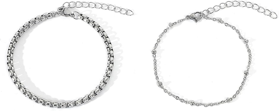 ブレスレット 韓国 メンズ レディース 2本セット 人気 アクセサリー MDM (シルバー,  タイプ B 15cm〜)
