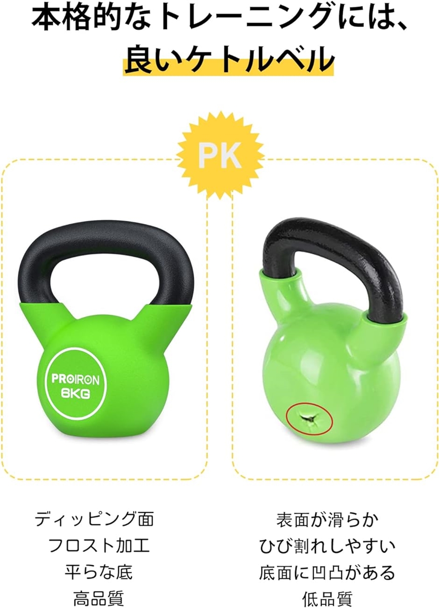 ケトルベル ネオプレン 鉄製 6kg 一体型鋳鉄( 2# 緑) : スピード発送