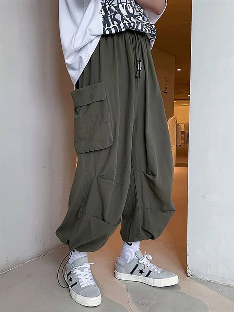 カーゴ パンツ ドローコード 付き 裾 ウエスト 絞れる ワイド
