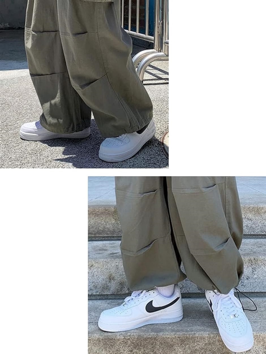 カーゴ パンツ ドローコード 付き 裾 ウエスト 絞れる ワイド