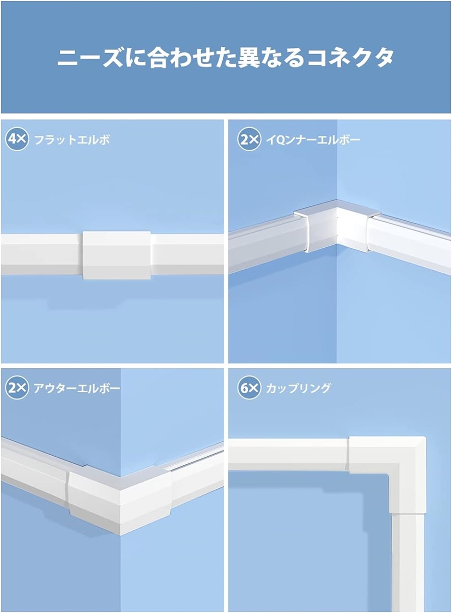 配線カバー 配線隠しカバー コードカバー 電線ケーブルカバー 400x10x15mmx10本パック MDM( White)｜horikku｜03