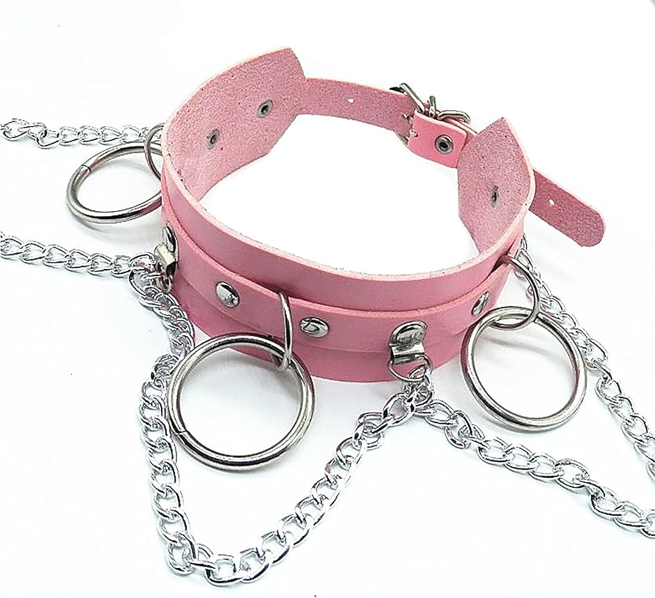 チョーカー ネックレス 3リング パンク ゴスロリ ファッション 首輪 チェーン ピンク( 桃色(ピンク))