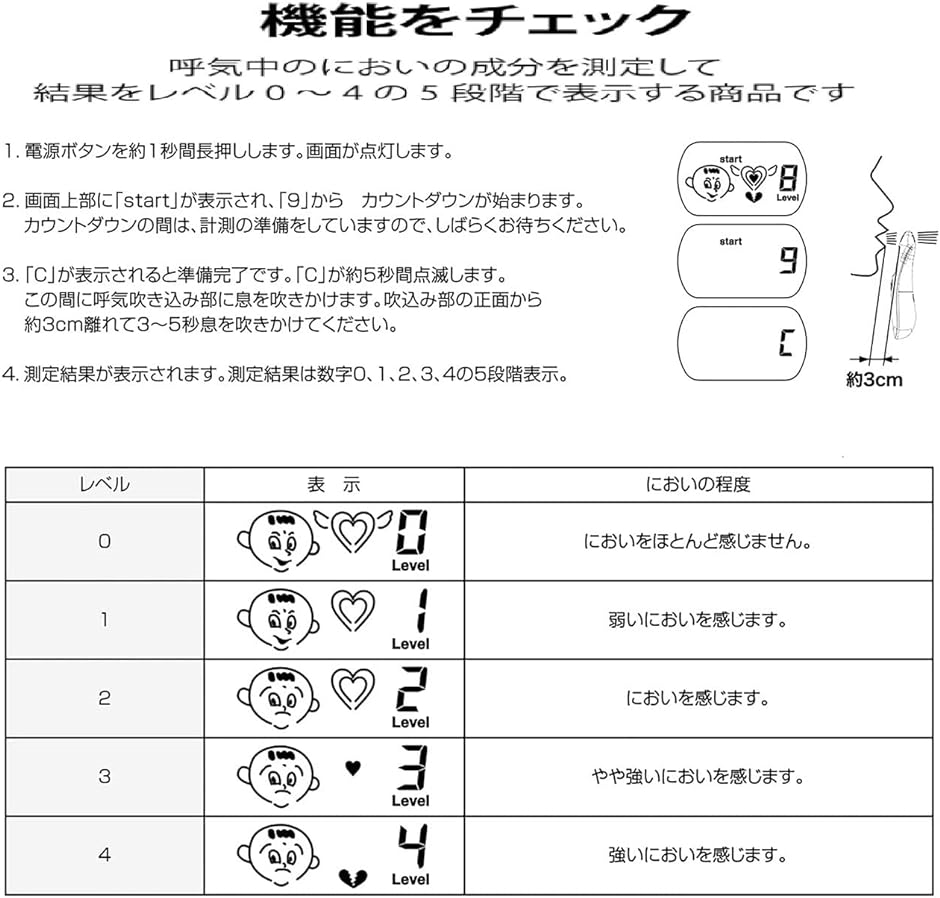 口臭計測器 口臭チッカー ブレスチェッカー 5段階表示 呼気中口臭測定