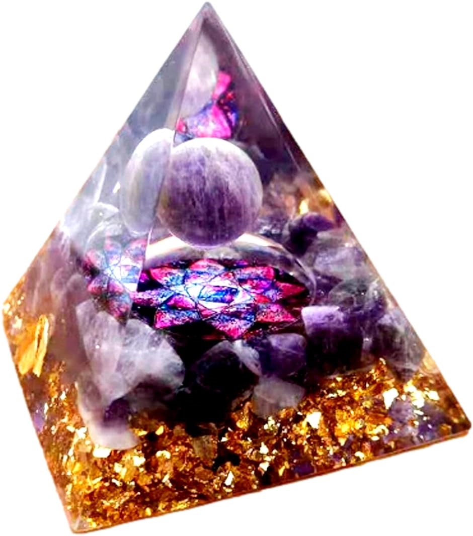 クリスタル ピラミッド オルゴナイト オルゴンピラミッド パワーストーン 水晶 6x6ｃｍ( ロータス)｜horikku