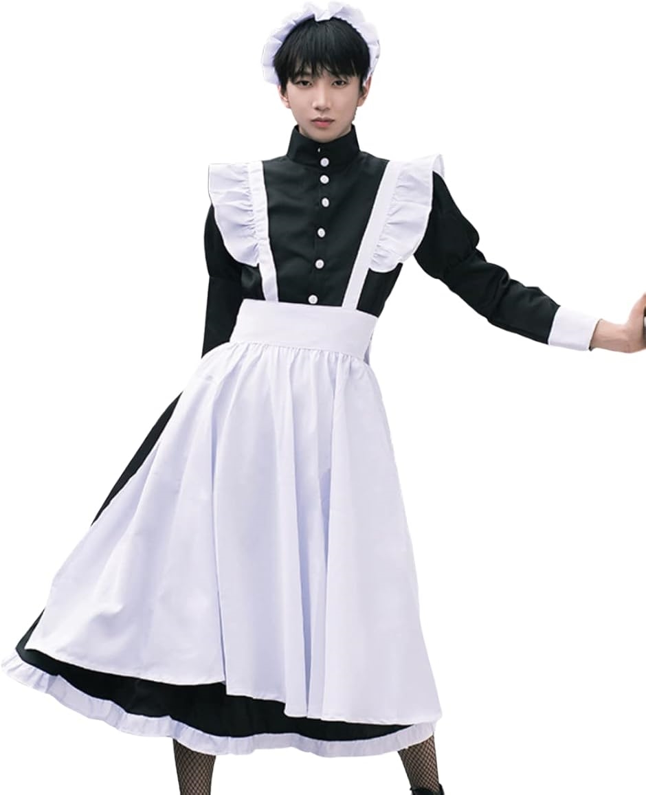 レディレイジー 女装 メイド コスプレ 長袖 ロング メイド服 メンズ 黒 ブラック( ブラック,  2XL)