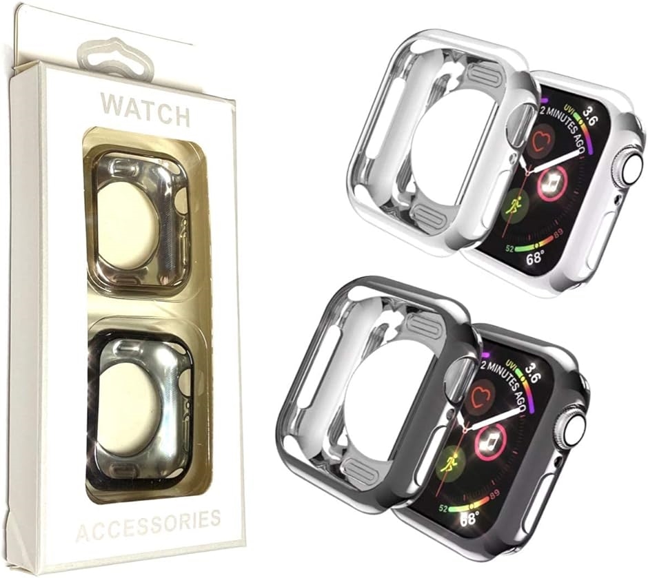 Apple Watch TPU カバー ケース( シルバー、ブラック,  45mm 2色セット)｜horikku