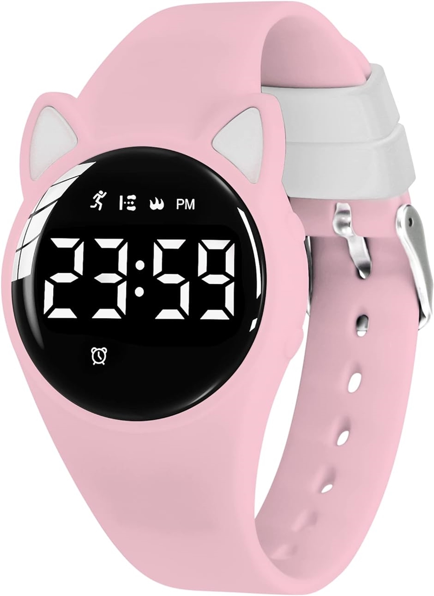子供腕時計 キッズ 子供用スマートウォッチ活動量計 デジタル腕時計 多機能防水 MDM( 02-ピンク)