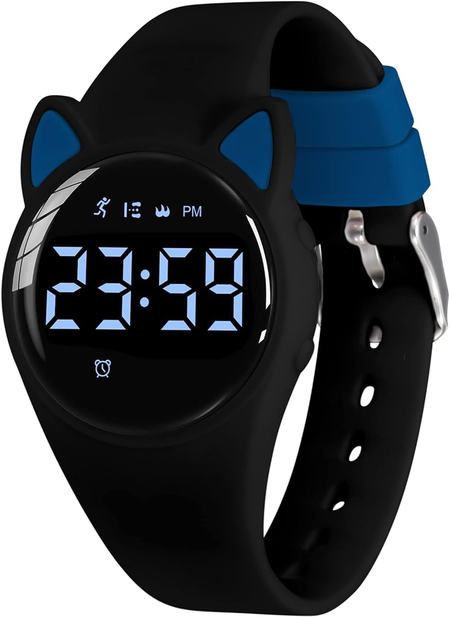 子供腕時計 キッズ 子供用スマートウォッチ活動量計 デジタル腕時計 多機能防水 MDM( 01-ブラック)