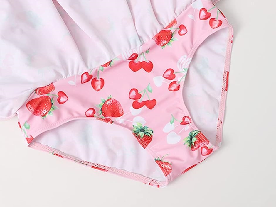 ゆめかわ フリル付き イチゴ柄 ワンピース 水着 レディース( ピンク