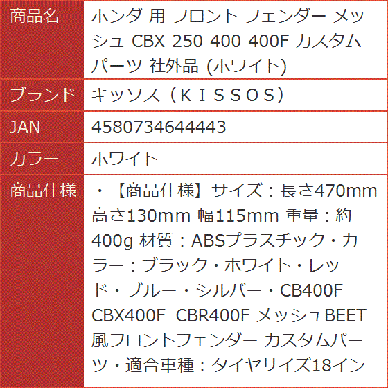 ホンダ 用 フロント フェンダー メッシュ CBX 250 400 400F カスタム