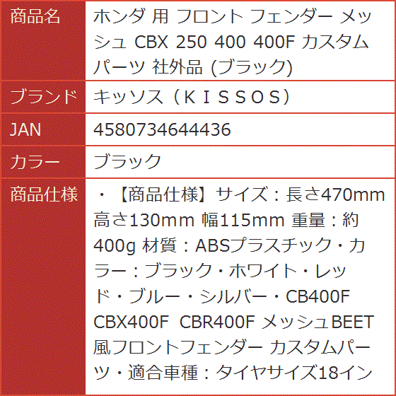 ホンダ 用 フロント フェンダー メッシュ CBX 250 400 400F