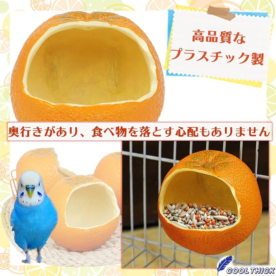 餌入れ 給餌器 エサ入れ 鳥 小動物 ペット用 容器 オレンジ 果物
