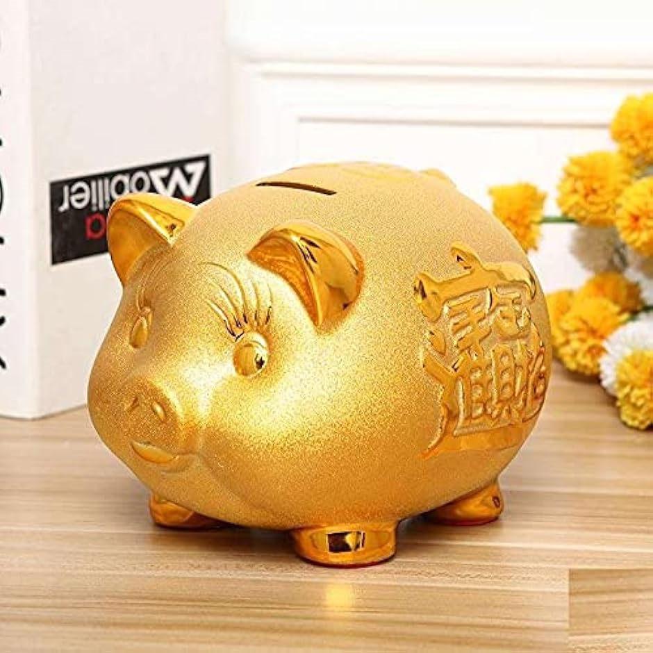 豚の貯金箱 ゴールド ブタ pig 風水 財運 金運 商売繁盛 置物( 中)