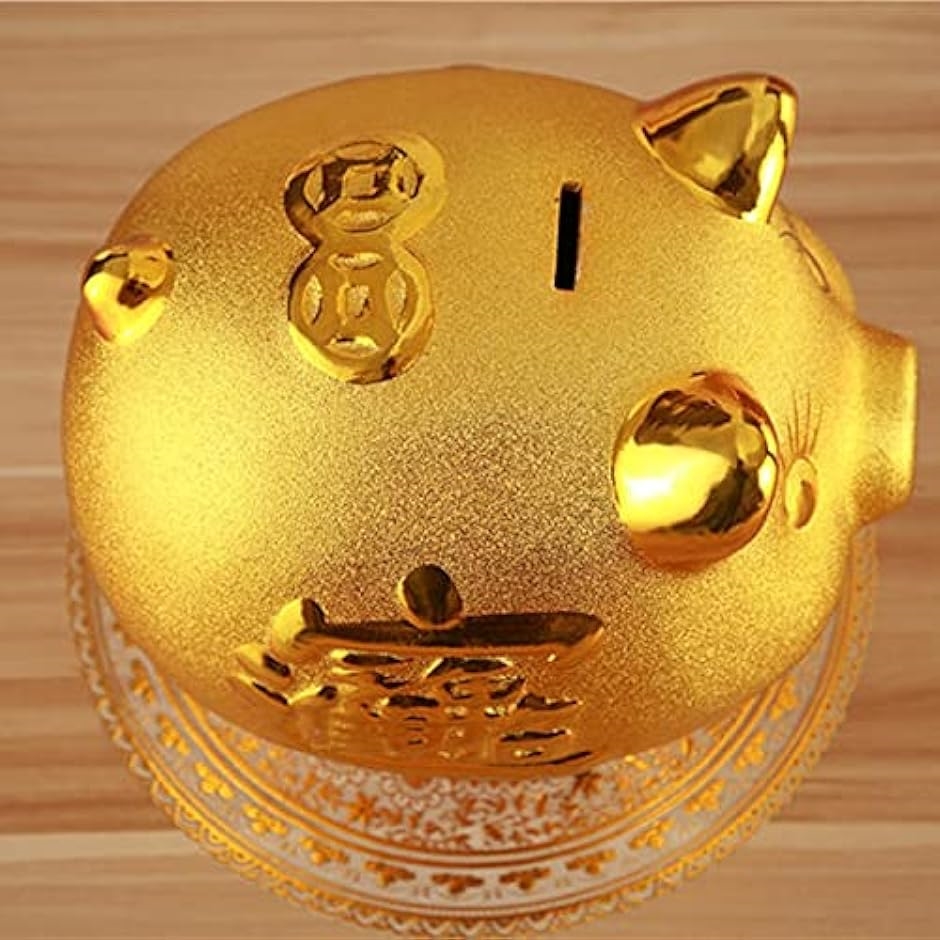 豚の貯金箱 ゴールド ブタ pig 風水 財運 金運 商売繁盛 置物( 中)