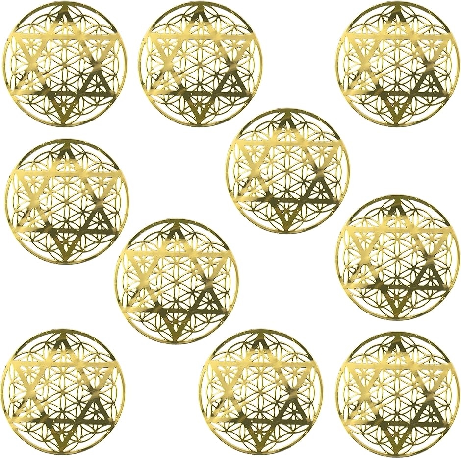 金属製ステッカー 神聖幾何学模様 デコ素材 フラワーオブライフ 生命の花 シール 10枚セット( 六芒星)｜horikku